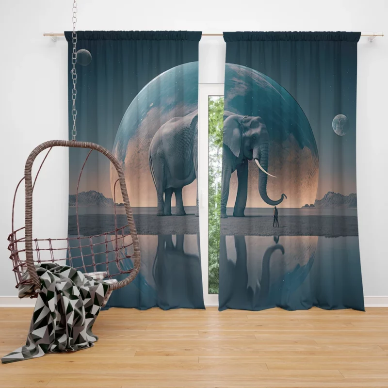 Elephant Art With Bending Reality Window Curtain