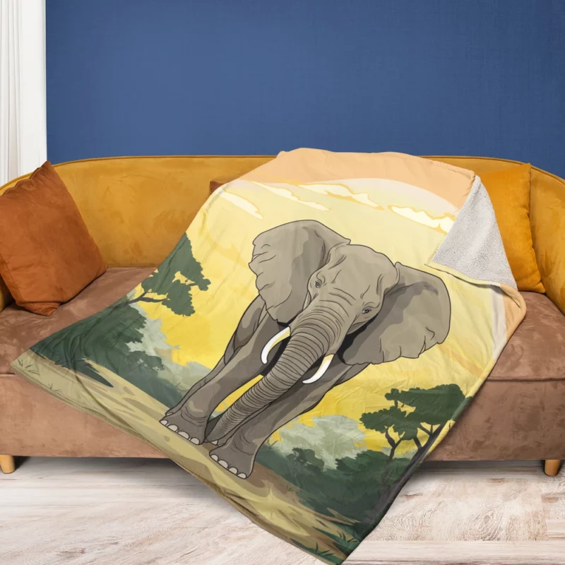 Elephant Illustration Artwork Fleece Blanket 1