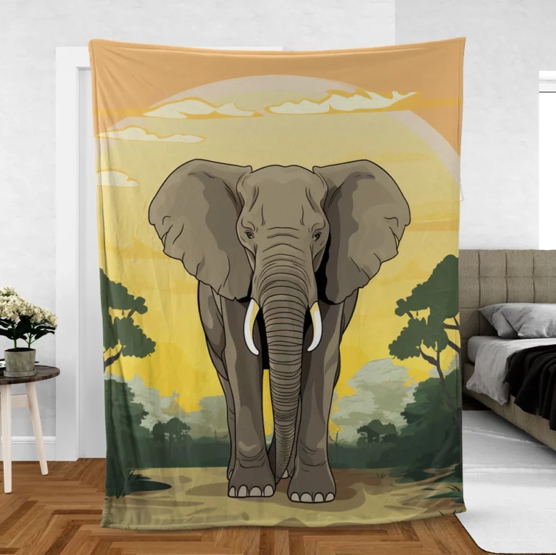 Elephant Illustration Artwork Fleece Blanket