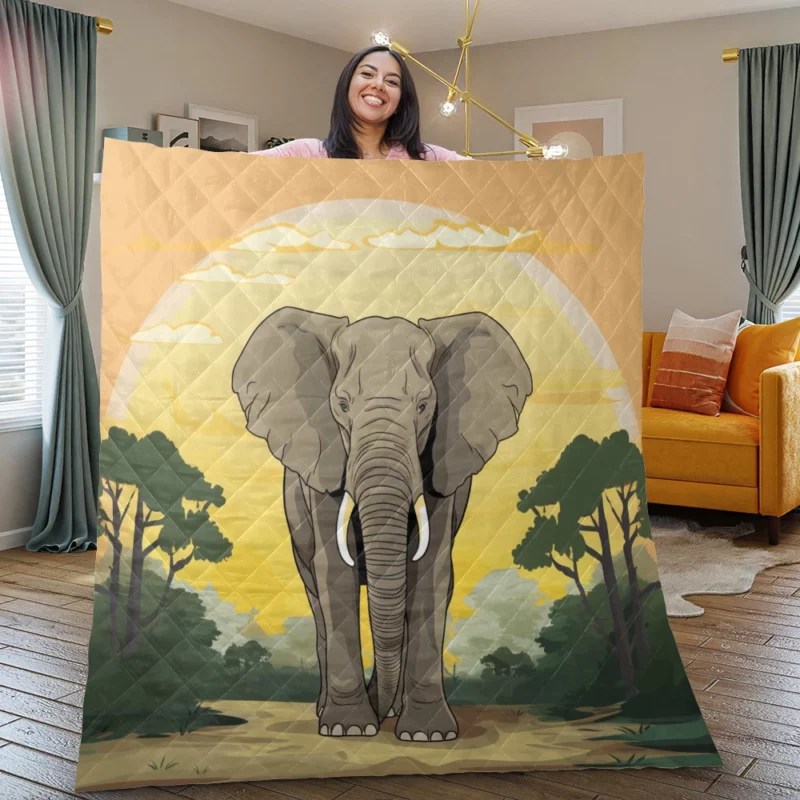 Elephant Illustration Artwork Quilt Blanket