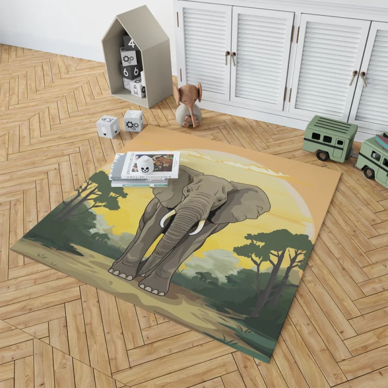 Elephant Illustration Artwork Rug 1