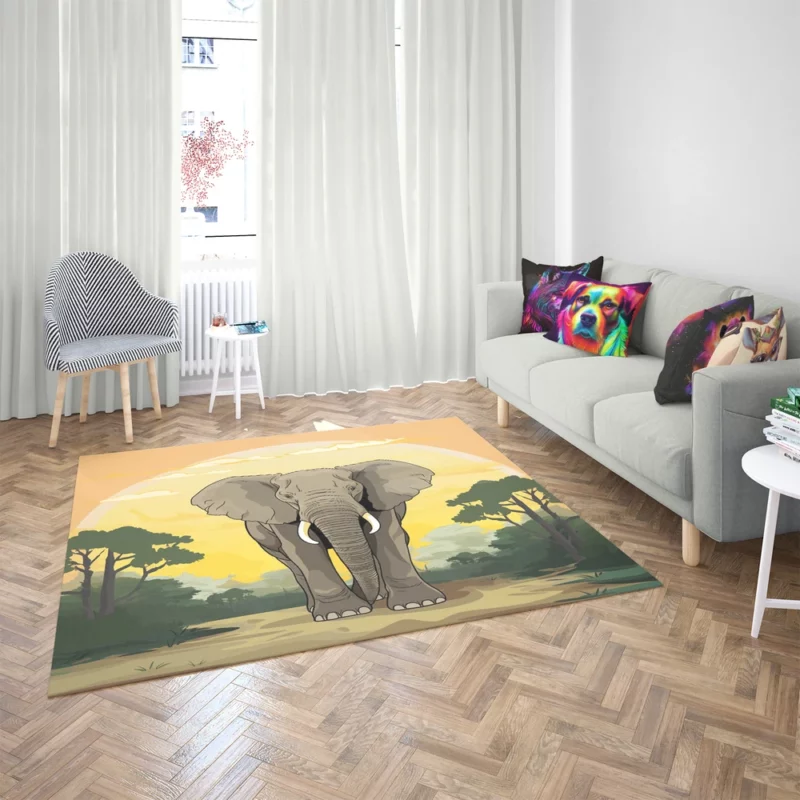 Elephant Illustration Artwork Rug 2