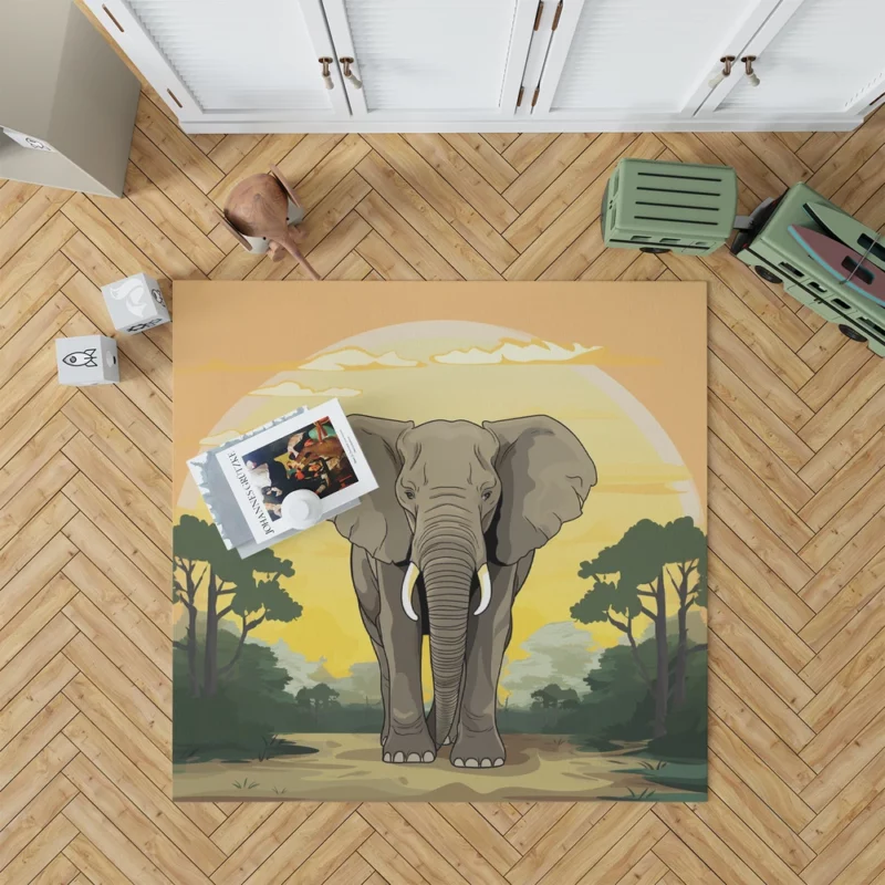 Elephant Illustration Artwork Rug