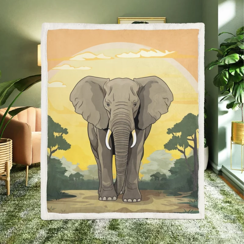Elephant Illustration Artwork Sherpa Fleece Blanket