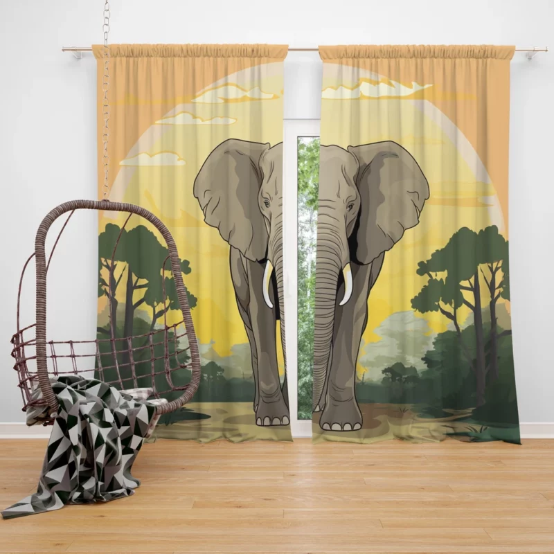 Elephant Illustration Artwork Window Curtain