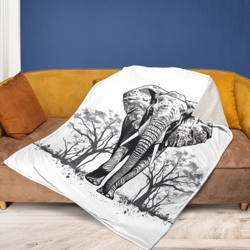 Elephant Silhouette Artwork Fleece Blanket 1