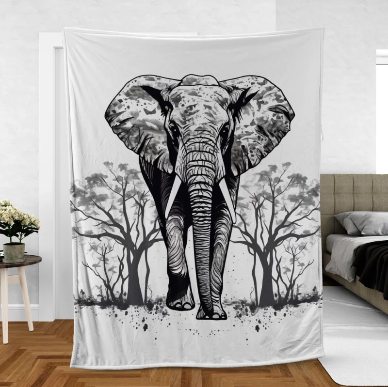 Elephant Silhouette Artwork Fleece Blanket