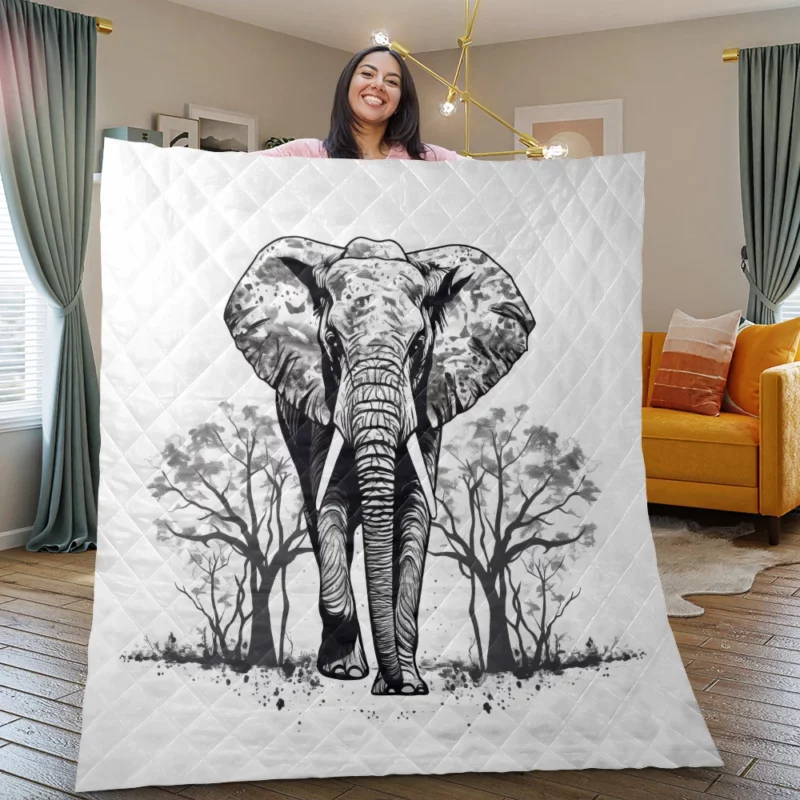 Elephant Silhouette Artwork Quilt Blanket