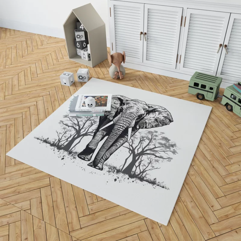 Elephant Silhouette Artwork Rug 1