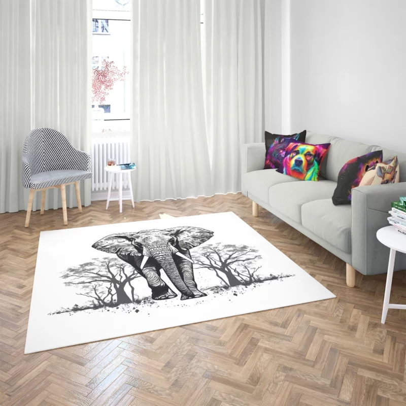 Elephant Silhouette Artwork Rug 2