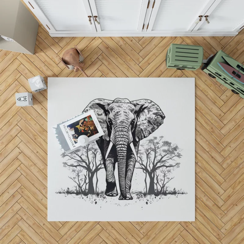 Elephant Silhouette Artwork Rug