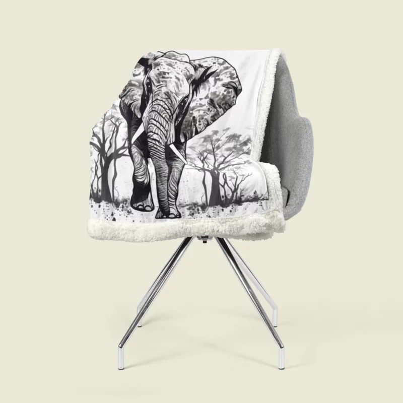 Elephant Silhouette Artwork Sherpa Fleece Blanket 1