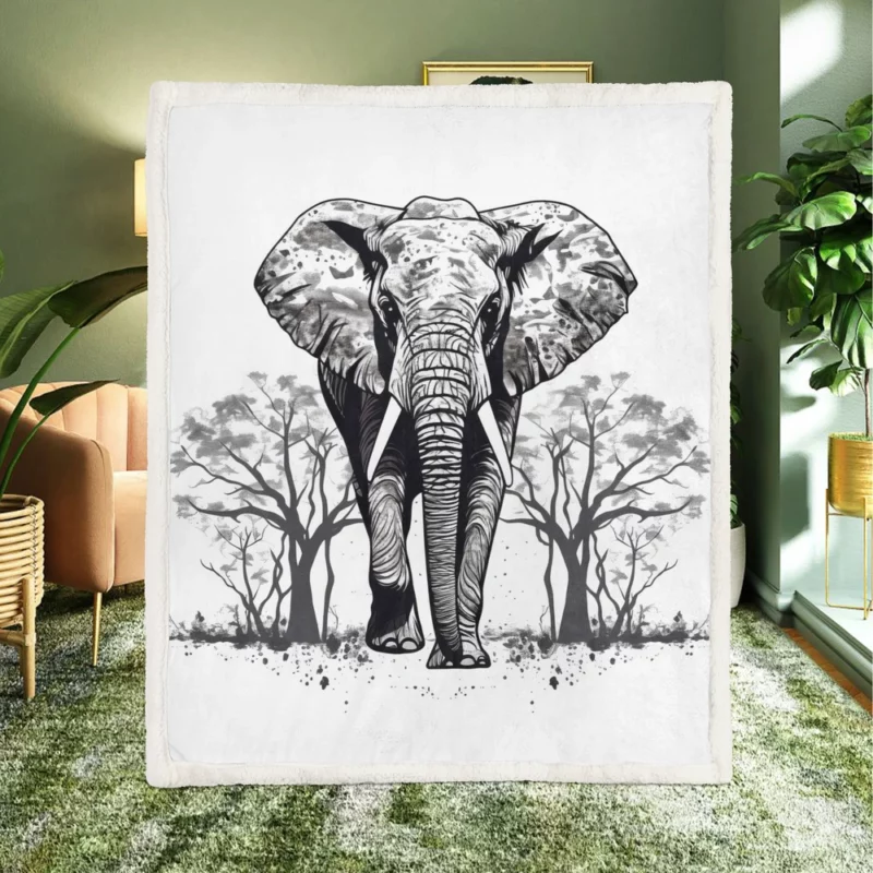 Elephant Silhouette Artwork Sherpa Fleece Blanket