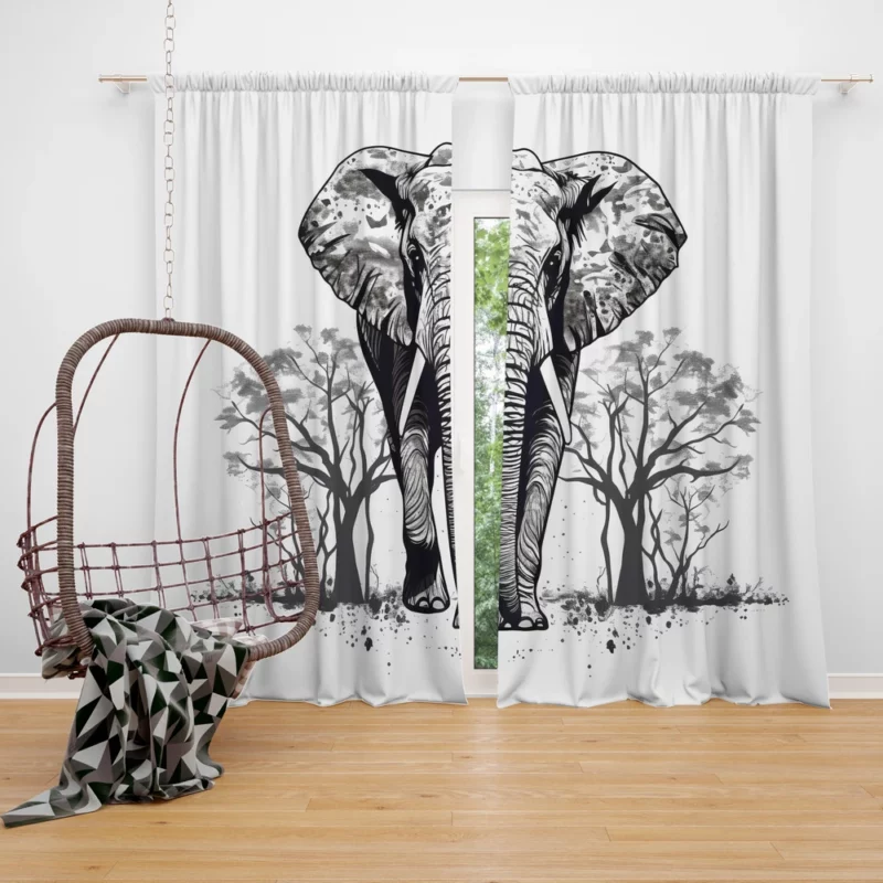 Elephant Silhouette Artwork Window Curtain