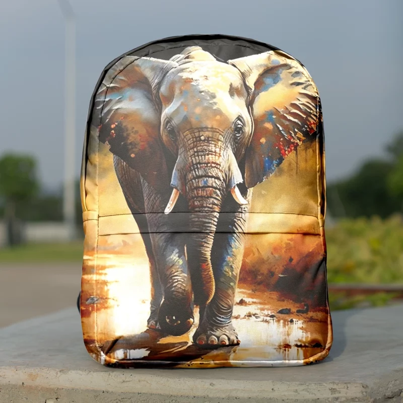 Elephant Walking in Rain Minimalist Backpack