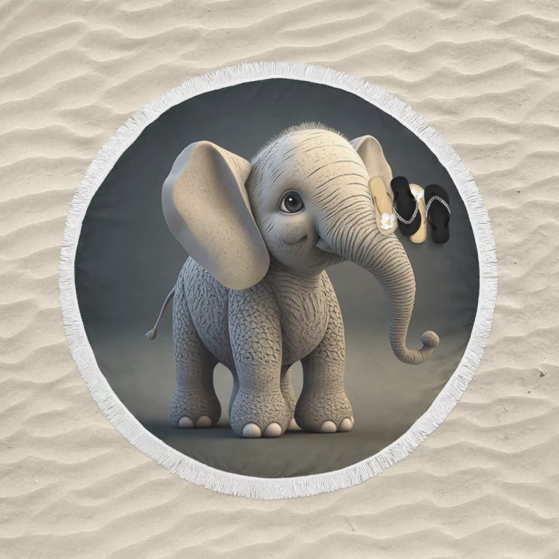 Elephant With Large Earrings Round Beach Towel
