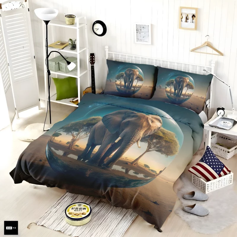 Elephant With Psychedelic Background Bedding Set