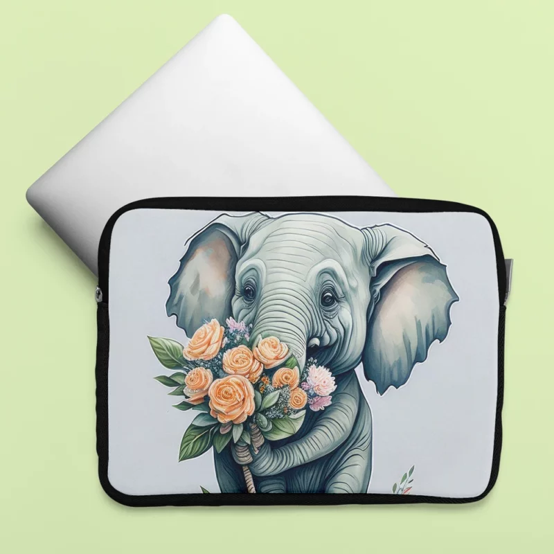 Elephant With Rose Bouquet Laptop Sleeve