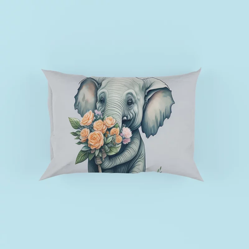 Elephant With Rose Bouquet Pillow Case