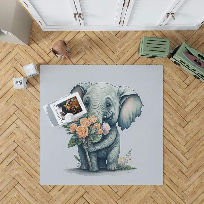 Elephant With Rose Bouquet Rug