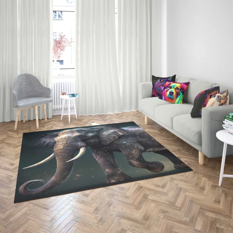 Elephant With Star Accents Rug 2