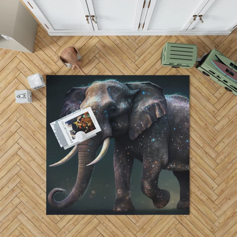 Elephant With Star Accents Rug