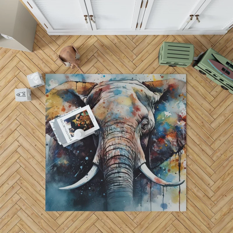 Elephant With a Blue Background Rug