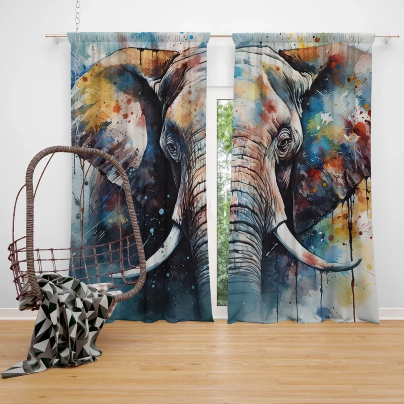 Elephant With a Blue Background Window Curtain