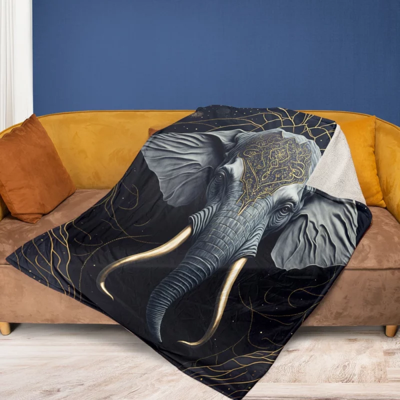 Elephant With a Gold Patterned Head Fleece Blanket 1