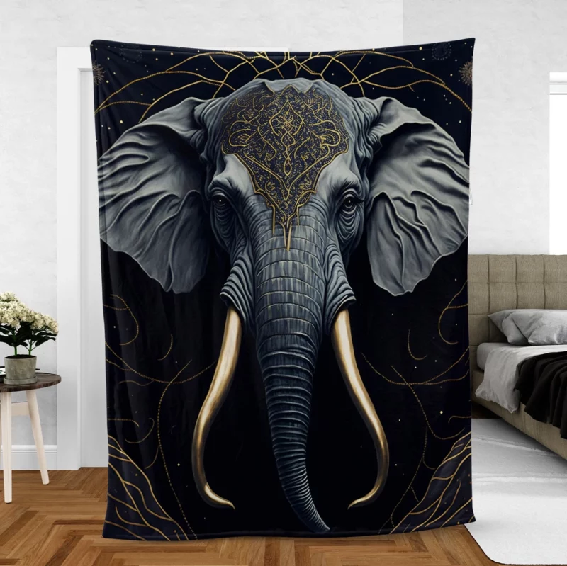 Elephant With a Gold Patterned Head Fleece Blanket