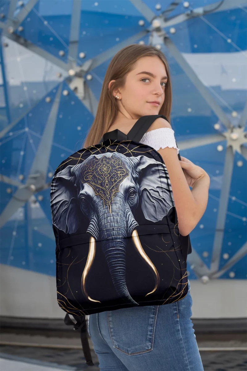 Elephant With a Gold Patterned Head Minimalist Backpack 2