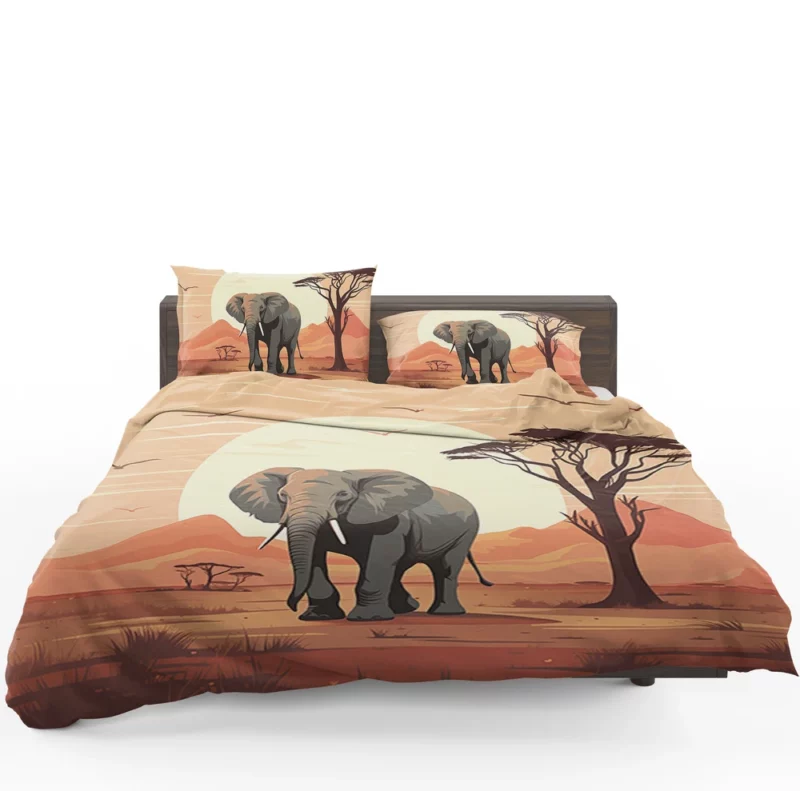 Elephant in Grassland Scene Bedding Set 1