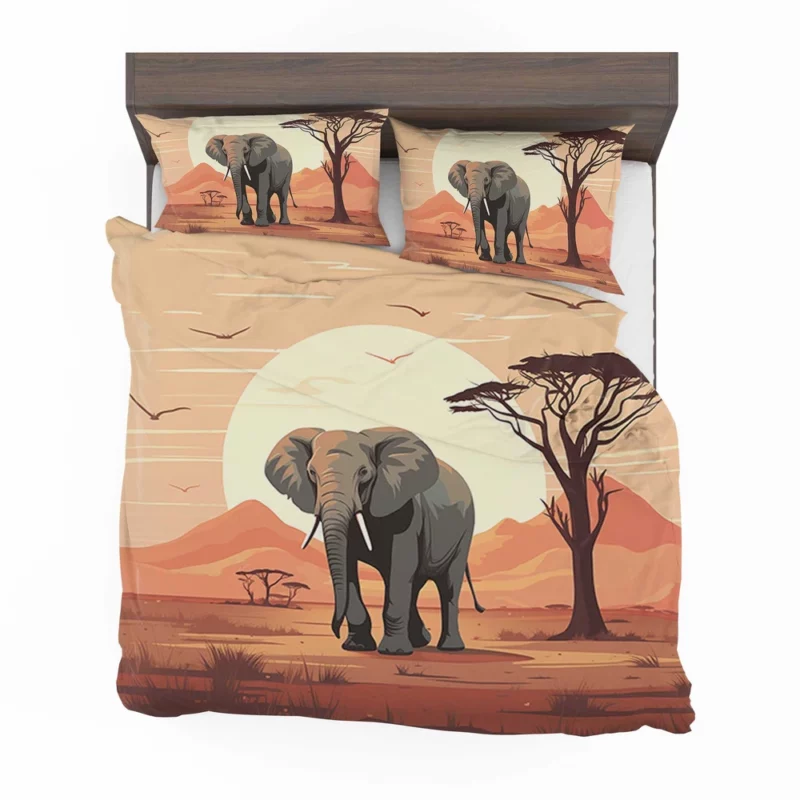 Elephant in Grassland Scene Bedding Set 2