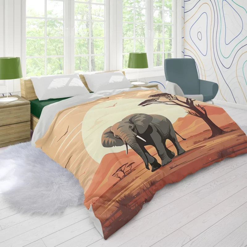 Elephant in Grassland Scene Duvet Cover