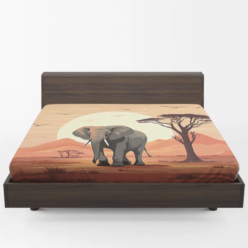 Elephant in Grassland Scene Fitted Sheet 1