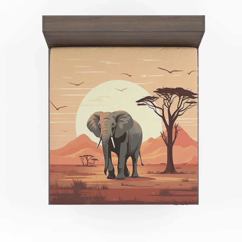 Elephant in Grassland Scene Fitted Sheet