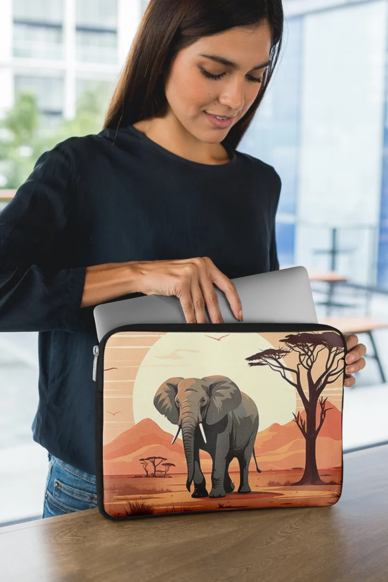 Elephant in Grassland Scene Laptop Sleeve 1