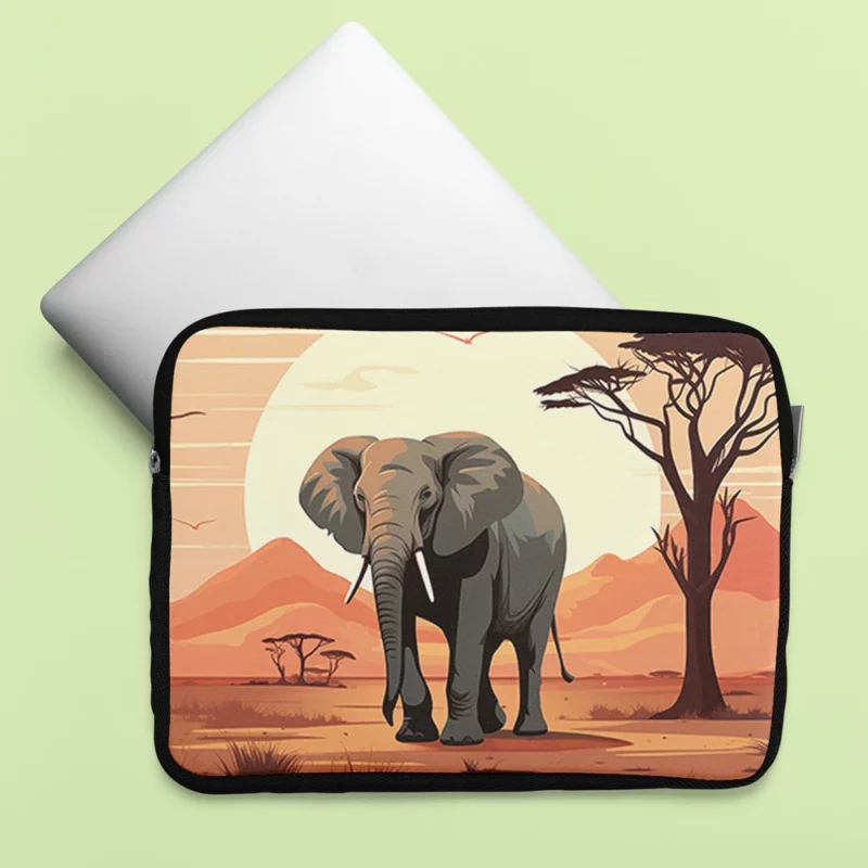 Elephant in Grassland Scene Laptop Sleeve