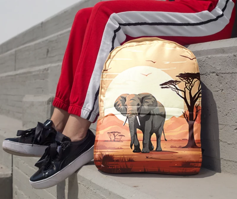 Elephant in Grassland Scene Minimalist Backpack 1