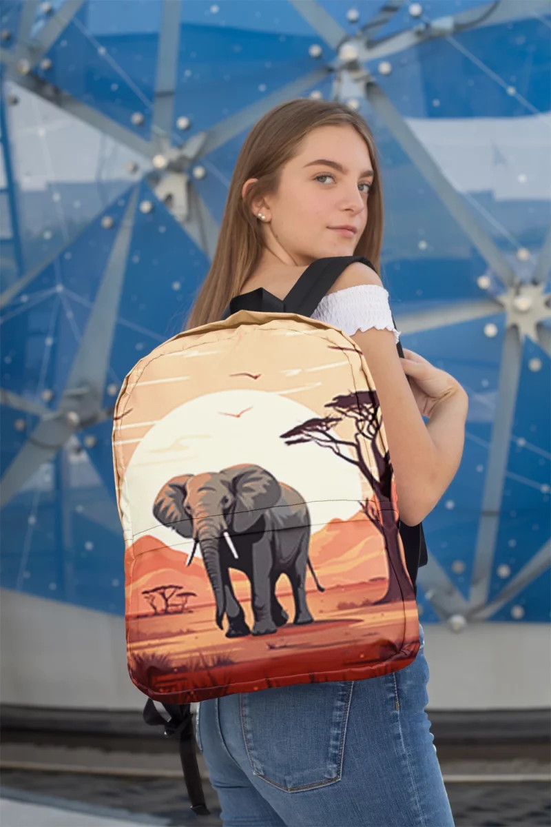 Elephant in Grassland Scene Minimalist Backpack 2