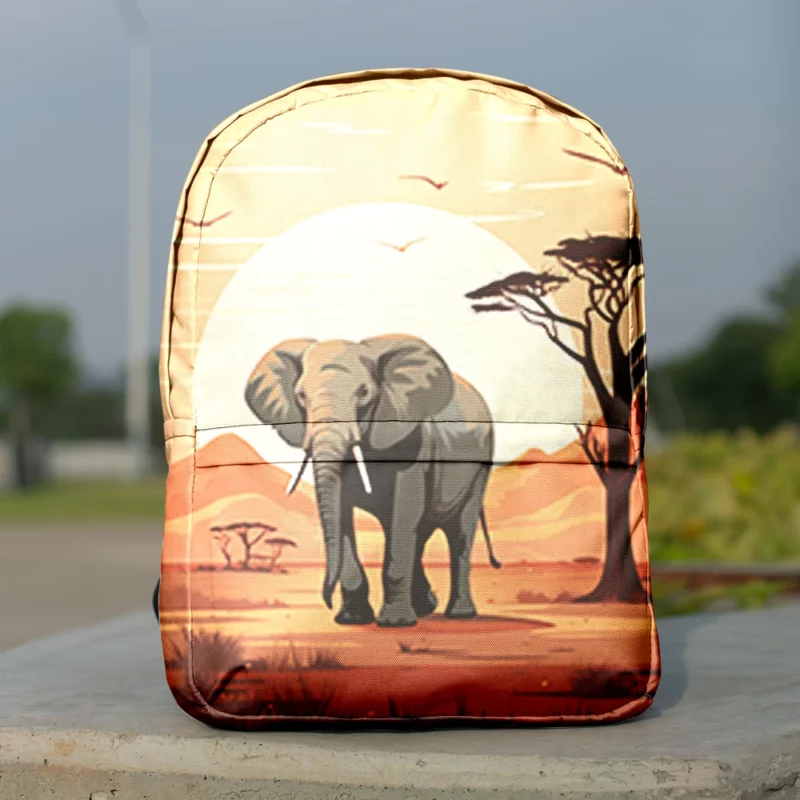 Elephant in Grassland Scene Minimalist Backpack