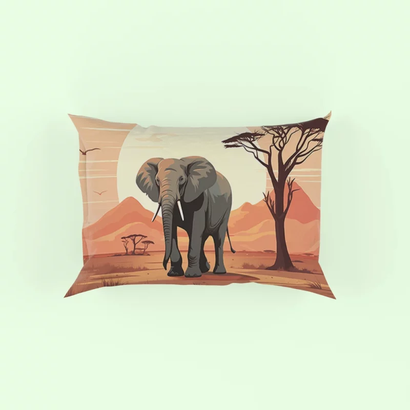 Elephant in Grassland Scene Pillow Case