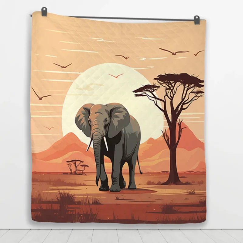 Elephant in Grassland Scene Quilt Blanket 1