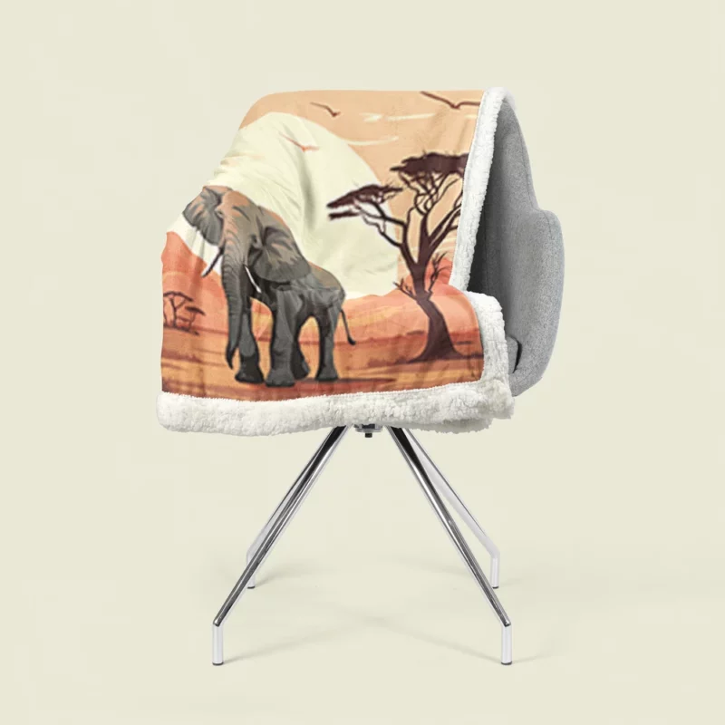 Elephant in Grassland Scene Sherpa Fleece Blanket 1