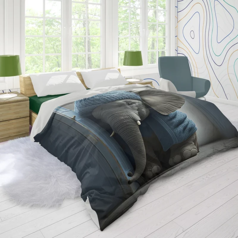 Elephant in a Blue Sweater Duvet Cover
