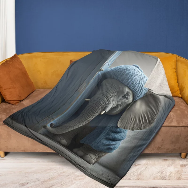 Elephant in a Blue Sweater Fleece Blanket 1