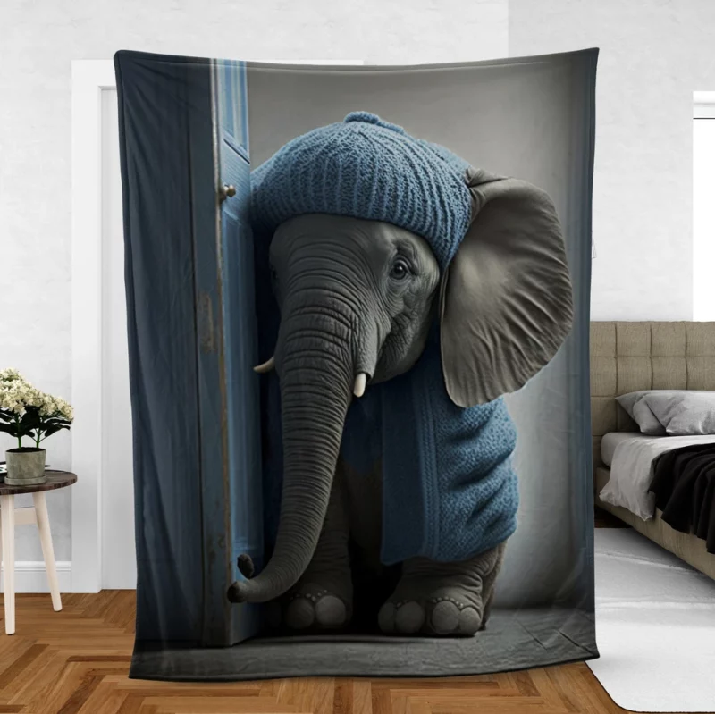 Elephant in a Blue Sweater Fleece Blanket