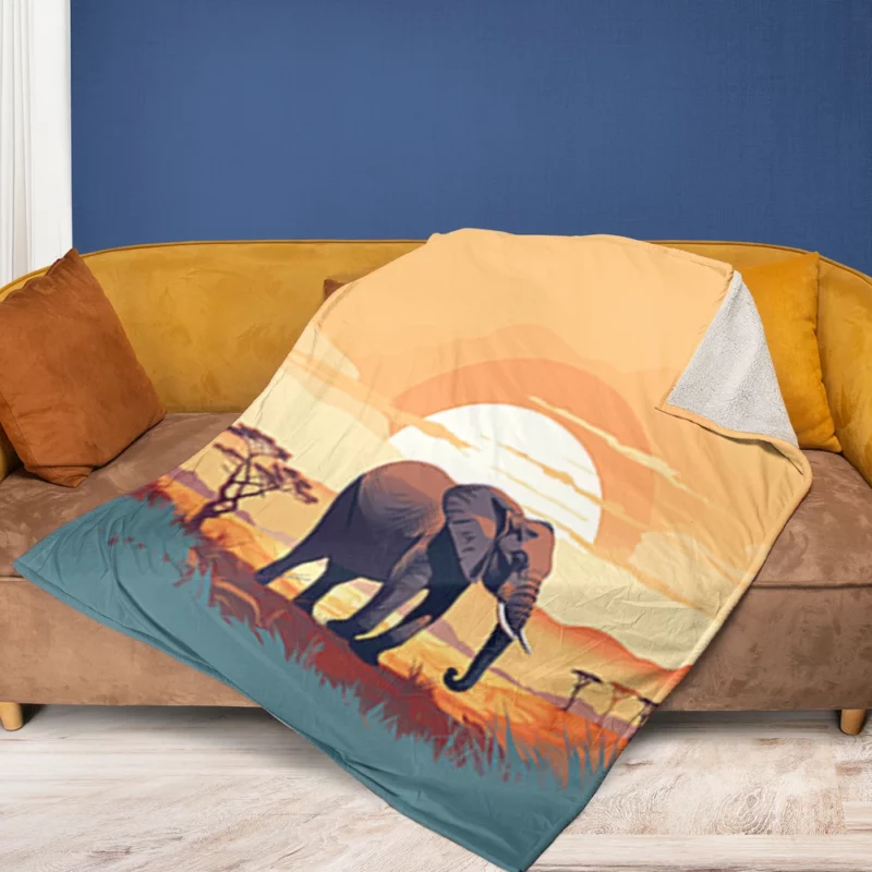 Elephant in the Savanna Fleece Blanket 1