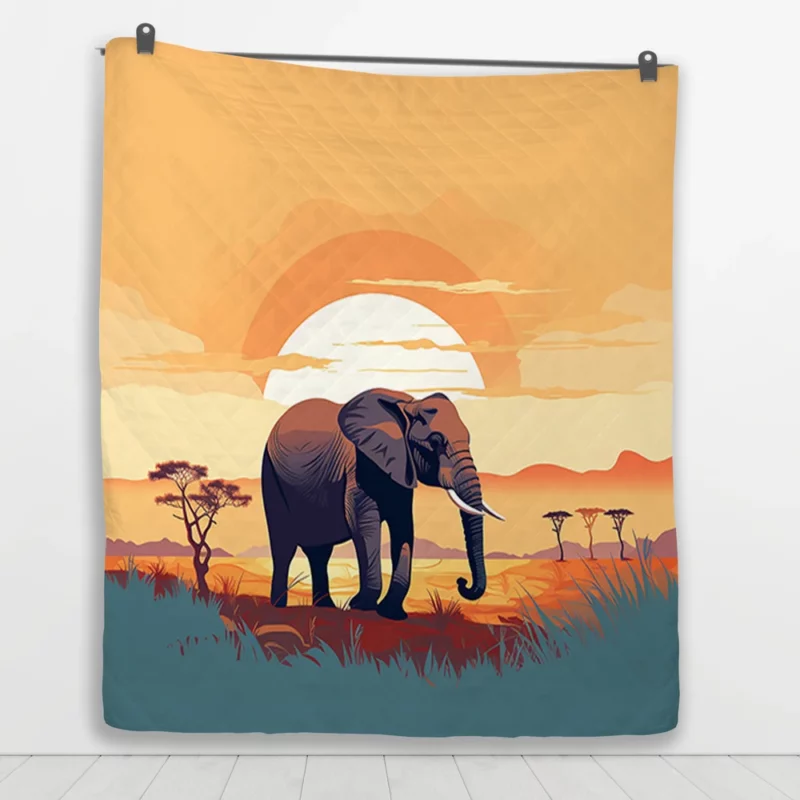 Elephant in the Savanna Quilt Blanket 1