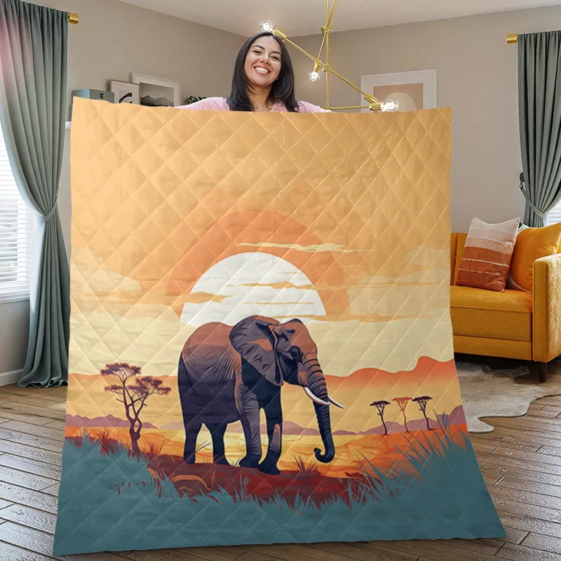 Elephant in the Savanna Quilt Blanket